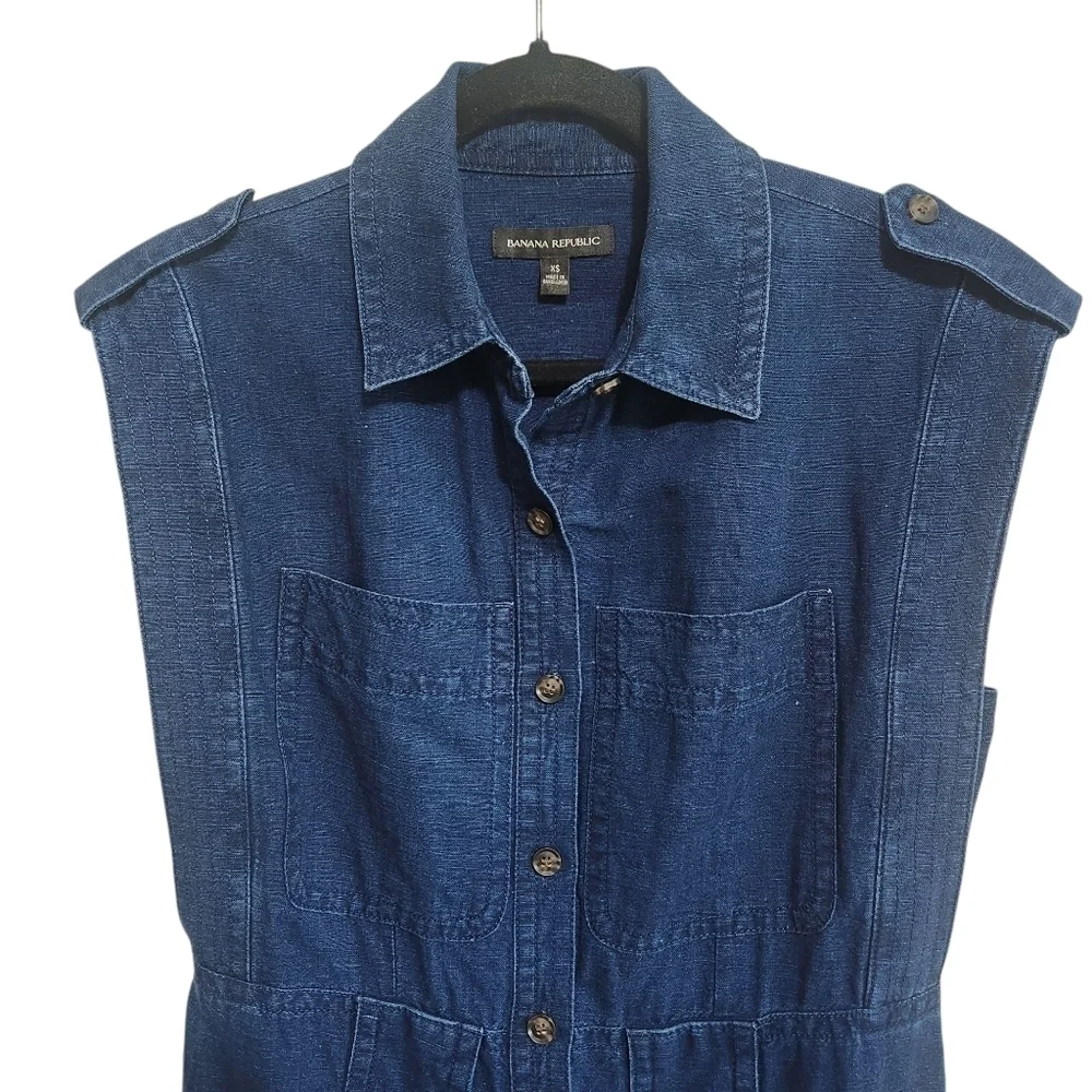 EUC BANANA REPUBLIC LINEN BLEND INDIGO UTILITY JUMPSUIT DARK INDIGO SZ XS